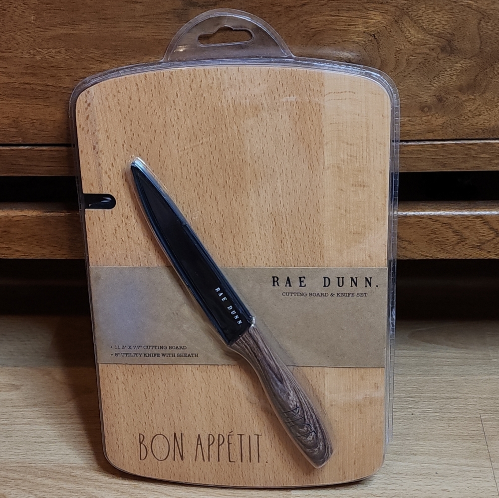 New Rae Dunn Cutting Board And Utility‎ Black Knife Faux Wood Handle